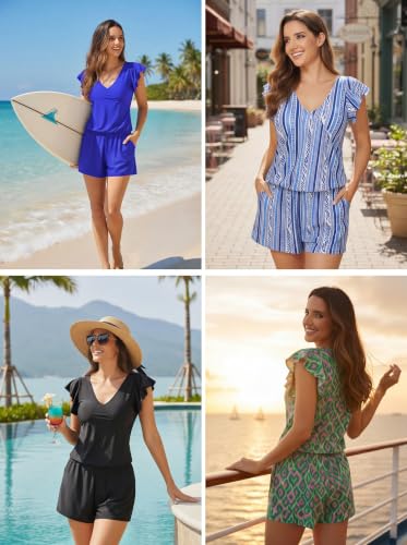 Image of Smismivo Swim Romper with Built in Bra and Pockets Swim Dress Modest One Piece Swimsuit Full Coverage Bathing Suit