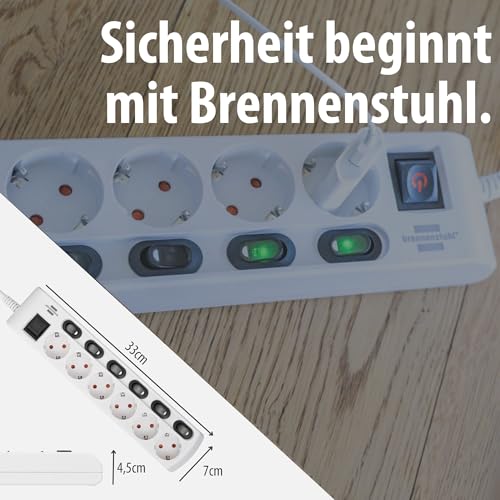 Brennenstuhl Steckdosenleiste einzeln schaltbar 6-fach mit 2-poligen Schaltern (Steckerleiste mit 1x Hauptschalter und 6x Geräteschalter, Mehrfachsteckdose 2m Kabel, erhöhter Berührungsschutz) weiß