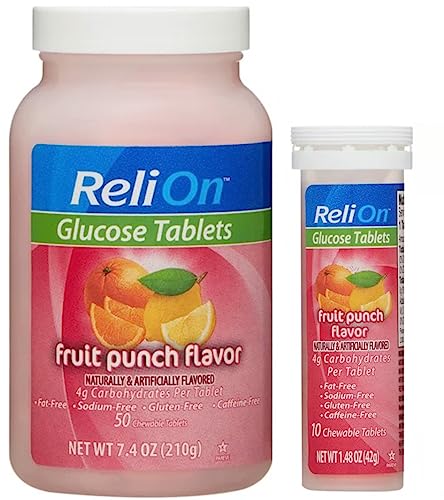 ReliOn Glucose 50 Tablets with On-The-Go Tube 10 Tablets. (Fruit Punch)