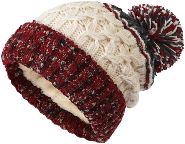 Winter Color Matching Hairball Knitted hat Women's Outdoor Warm Twist Wool hat Men