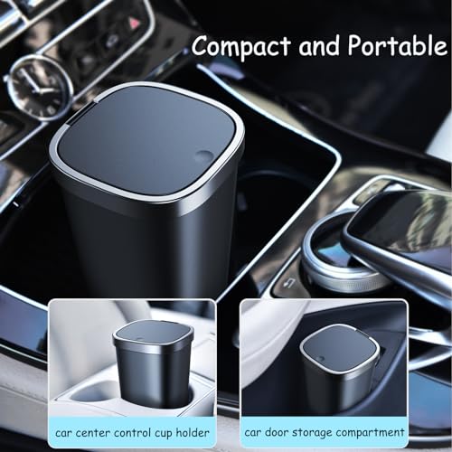 Image of Mini Car Trash Can Bin with Lid and 45 Additional Trash Bags,Car Trash Can Bin,Car Garbage Trash Can Storage for Front Back Seat Accessories Fits Auto Home Office,Black