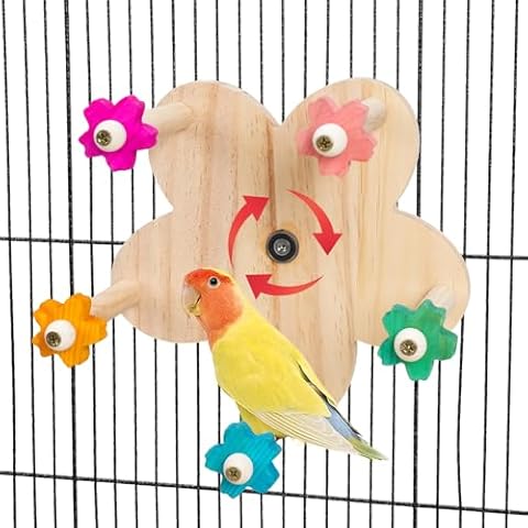 FrgKbTm Bird Toy Rotating Perch Toy, Wooden Parrots Ferris Wheel Toy with Perches, Hanging Bird Stand Cage Accessories for Parakeet Parrot, Cockatiel, Budgerigar,Conure, Lovebirds Cover