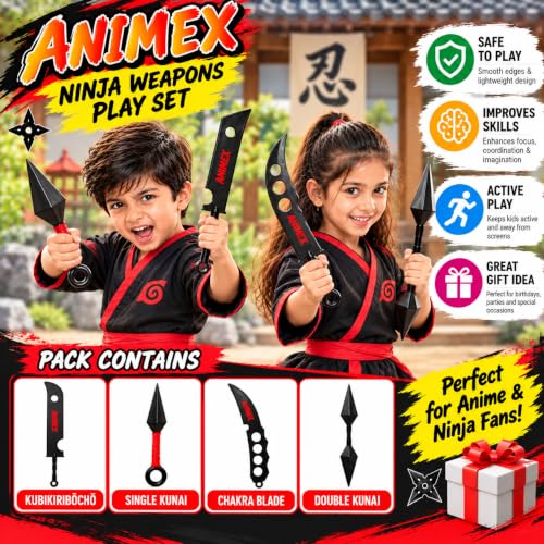 Animex Ninja Kunai Toy Set for Kids, 4 Piece Kit Plastic Anime Ninja - Image 5