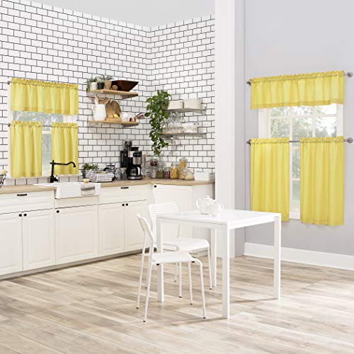 No. 918 Martine Microfiber Semi-Sheer Rod Pocket Kitchen Curtain Valance And Tiers Set, 54" X 36", Yellow #TOP5