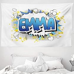 Cubrecamas Para Adolescentes ABAKUHAUS Emma Tapiz de Pared y Cubrecama Suave, Juvenil Adolescente del Cómic, Decoración para el Cuarto, 230 x 140 cm, Azul Amarillo Y Negro