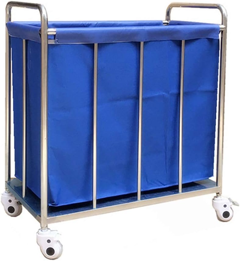 Cart Trolley On Wheels Blue Hotel Rolling Laundry Sorter Cart on Wheels, Heavy Duty Lobby Corrector Linen Cart with Removable Washable Cover