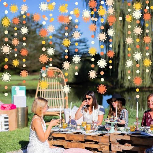 Image of Sun Party Decorations Boho Sun Polka Dot Garland Streamer Ombre Orange White Retro Muted Sun Banner for First Trip Around the Sun Hippie Boho Summer Birthday Shower Wedding Bridal Shower Supplies