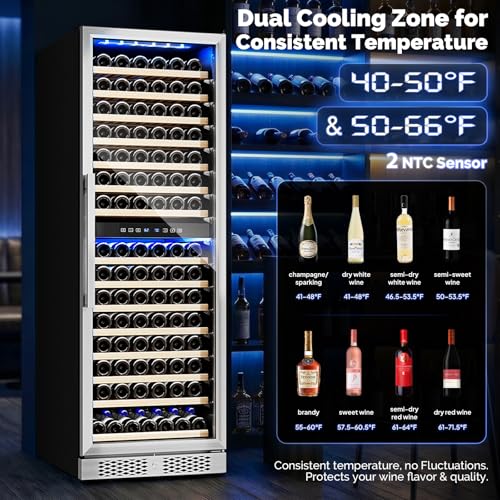 Image of ROVSUN 24'' Wine Cooler Refrigerator, 160 Bottles Dual Zone Wine Fridge with Professional Temperature Control System, Built-in Wine Cellar with Touch Panel Control for Wine Enthusiast, Restaurant