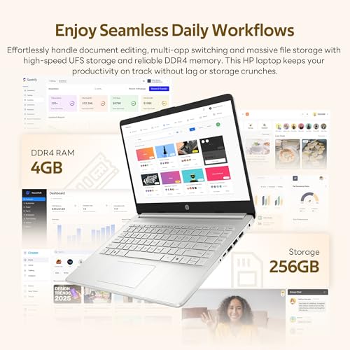 Image of HP Flagship 14 inch Laptop with AI Copilot for Student, 13th Gen Intel 4-Core, 4GB DDR4, 256GB Storage(128GB UFS+128GB Docking Station), Intel Graphics, Webcam, 1 Year Office 365, WiFi 6, Win 11 S, Silver