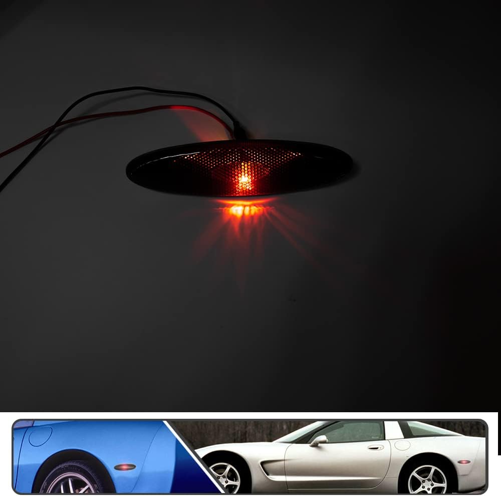 2Pcs C5 Side Marker Lights Housing for Chevy Corvette C5 1997-2004 with Red T10 Halogen Bulb Smoked Lens Replace OEM Sidemarker Lamp