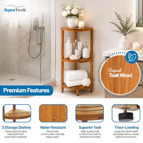 Image of AquaTeak Kai 40.25 inch Teak Corner Shelf Stand, 3 Tier Shower Stand