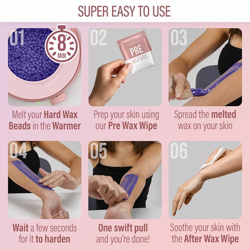 Image of Tress Wellness Waxing Kit for Sensitive Skin - Safe for Face & Skin, Easy to Use - At-Home Kit for Face, Bikini, Brazilian & Full Body - Pink, No Display