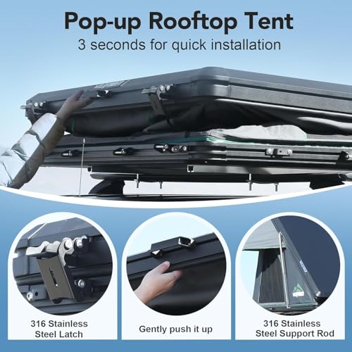 WildFinder Rooftop Tent Hardshell Roof Top Hard Shell Suitable for Jeep SUV Truck Van，Camping Car Roof Tent for 2-3 Person - Thumbnail 4