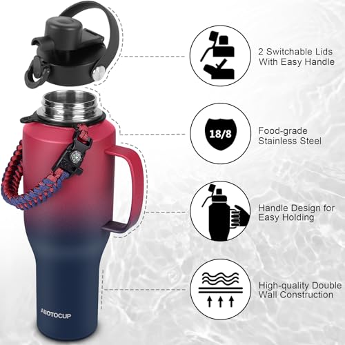 Image of ABOTOCUP Water Bottle 40oz, Insulated Tumblers with Handle & Straw Lid, Insulated Water Bottle Fits in Cup Holder, Double Wall BPA-Free, Stainless Steel Travel Cup Leak-proof to Keep Cold 24H&Hot12H