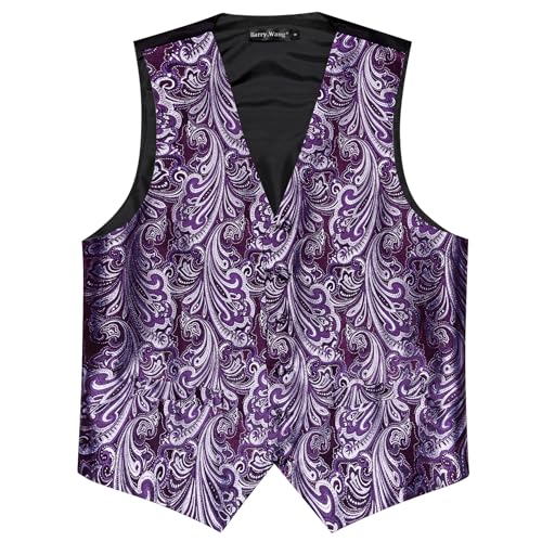 Image of Barry.Wang Men's Suit Vest Tie Bowtie Set Formal Silk Paisley Waistcoat Hanky Cufflinks Lapel Pin Set Wedding Party 7PCS