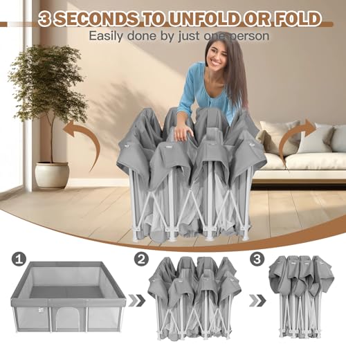 Image of Foldable Baby Playpen 71 inchx71 inch, Playard for Babies and Toddlers, Portable Safety Toddler Fence Lightweight,No Installation, Indoor & Outdoor Play Yard with Ocean Balls*150, Grey