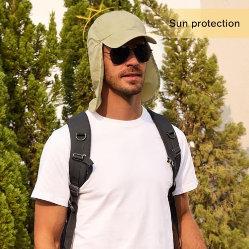 Image of American Trends Mens Sun Hat with Neck Flap, UV Protection Outdoor Flap Hat, Packable Soft Fishing Hiking Gardening Hat