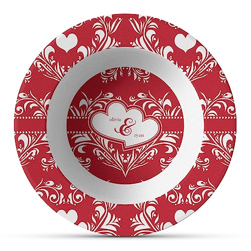 Personalized Heart Damask Plastic Bowl - Microwave Safe - Composite Polymer