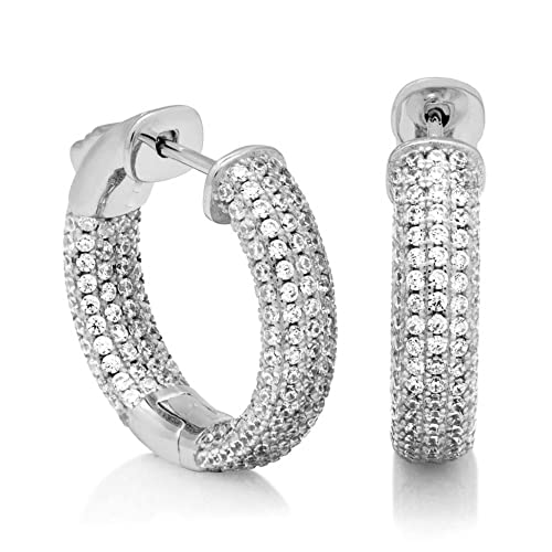 Fully Iced Cz Honey Comb Men's Women 3D Hoops Cartilage Cuff White Gold Plated 925 Sterling Silver FLower Set Ice Out Unisex Huggie Hoop Earrings For Men Women