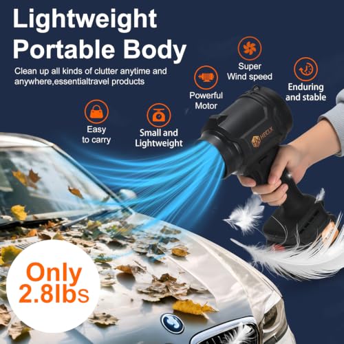 Image of Cordless Leaf Blower with 2 Batteries & Charger - 990,000 RPM Handheld Electric Leaf Blower, Lightweight for Patio, Lawn, Leaves, Dust - Black