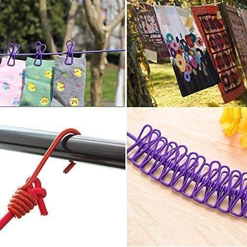 Image of JEBISON Cloth Drying Rope with Hook Cloth Hanging Rope with Clips 12 Pcs 1.8 Meter Stretchable Durable Clothesline for Travel- (Pack of(3))
