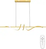 Luminária Pendente LED Moderna Dourada, Luminária Pendente Ondulada Linear Regulável, 3000K-6000K