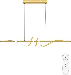 Luminária Pendente LED Moderna Dourada, Luminária Pendente Ondulada Linear Regulável, 3000K-6000K
