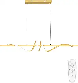 Luminária Pendente LED Moderna Dourada, Luminária Pendente Ondulada Linear Regulável, 3000K-6000K