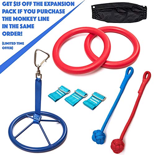 Hyponix Sporting Expansion Pack - Ninja Warrior Training Equipment for Kids - W/ Monkey Spinner, 2 Traverse Rings, 2 Monkey Knots, and a Ratchet Cover
