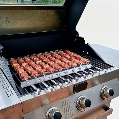 Brochetas de barbacoa de acero inoxidable duraderas con soportes estables 3