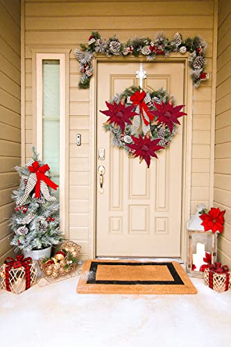 Briful 4 PCS 12" Glitter Poinsettia Red Artificial Flowers Stem for Christmas Tree Decorations Fake Poinsettia Flowers Large Artificial Christmas Flowers Arrangements for Xmas Decorations - Image 4