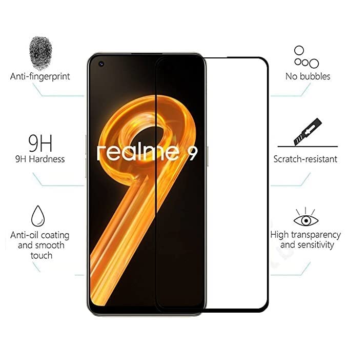 Image of Screen Protector for realme 9 4G (Black) Tempered Glass Edge-to-Edge 6D Screen Guard With Installation Kit