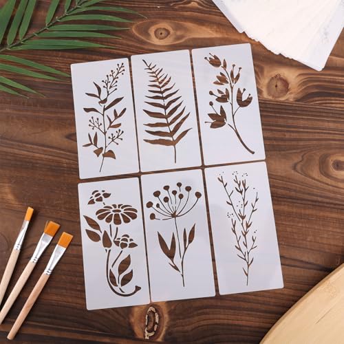 24 peças de estênceis de flores silvestres para pintura, 24 designs de estênceis de folhas e flores,