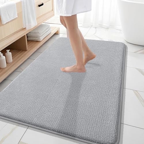 Image of OLANLY Thick Memory Foam Large Bathroom Rugs 59x35, Extra Soft Absorbent Bath Rug, Quick Dry Bath Mat, Non-Slip, Machine Washable Mats for Bathroom, Tub and Shower, Home Decor Accessories, Light Grey