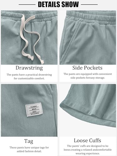 PLEPAN Mens Corduroy Shorts Casual 7 Inch Inseam Elastic Waist Drawstring Summer Beach Jean Shorts Large Light Blue