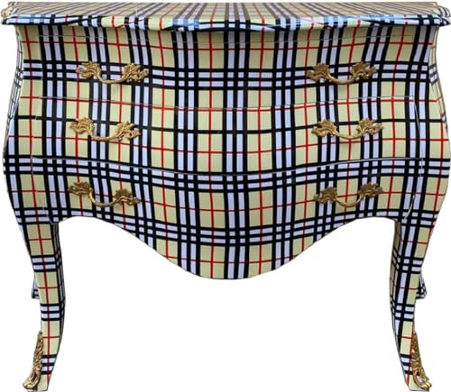 Casa Padrino Commode baroque avec 3 tiroirs crème/blanc/noir/rouge - Commode en bois massif à rayures de style baroque - Meubles baroques faits à la main