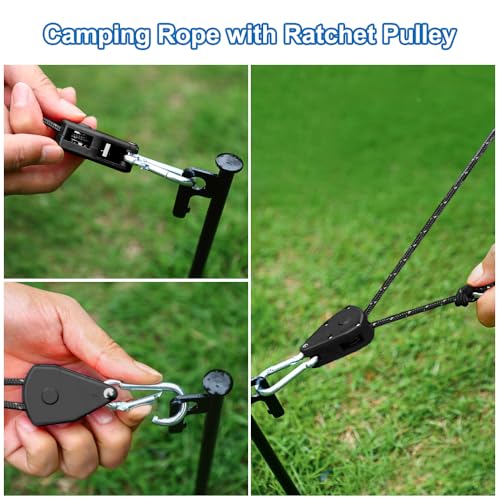 4 Piezas Cuerdas Reflectantes de Tienda, 4m Trinquete de Cuerda con Gancho, Adjustable Rope Ratchet Trinquete de Cuerda de Suspención para Acampar Toldo Planta - imagen 6