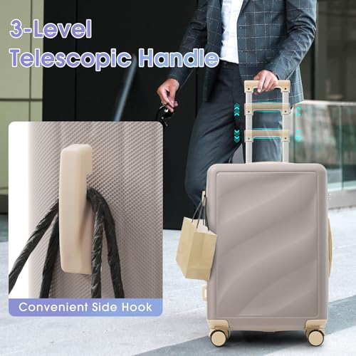 Image of Hardside Luggage Sets, Lightweight Wave Suitcase with Spinner Wheels, Purple Wavy Lines