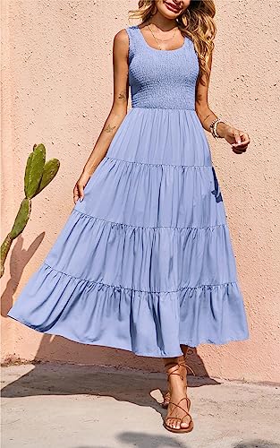 Image of PRETTYGARDEN Women's 2026 Casual Loose Plain Maxi Sundress Smocked Tank Dress Sleeveless Summer Beach Tiered Long Dresses