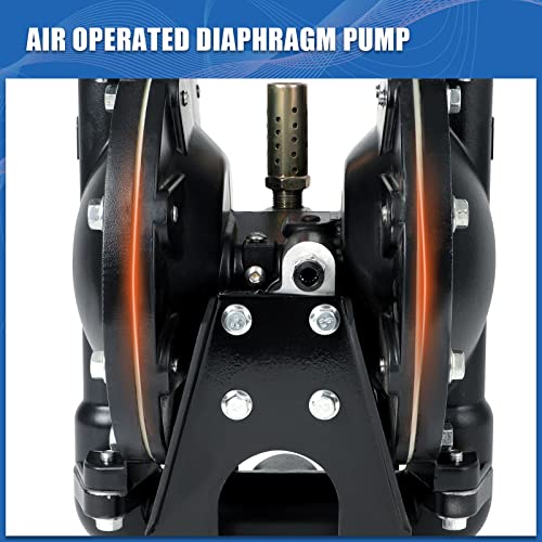 Image of Air Operated Double Diaphragm Pump Pneumatic Waste Oil Transfer Pump for Chemical Dual Diaphram Polypropylene Nitrile Rubber by Stainless Steel Plastic (black, 1 /2 inch Inlet) | Dual diaphragm design with 115 PSI pressure, stainless steel components and nitrile rubber for industrial fluid transfer