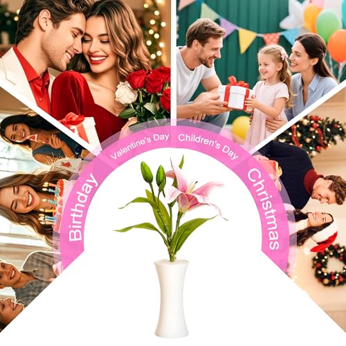 Image of Pink Artificial Lily LED Lamp, Home Decor Light Birthday Gifts for Women