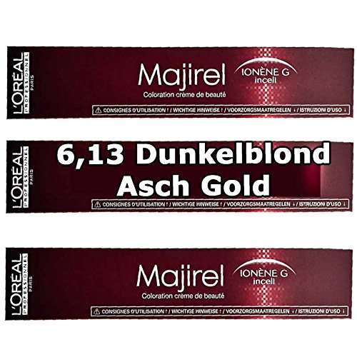 3x L 'Oreal MAJIREL 6,13 Dark Blond Ash Gold Cream Colour – 50 ml