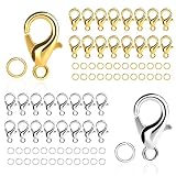 Kettenverschluss, 100 Stück Armband Verschluss mit 200 Biegeringe, Ketten Verschlüsse, Schmuckverschluss, Karabinerverschluss, Verschlüsse für Schmuckherstellung (Gold/Silber)