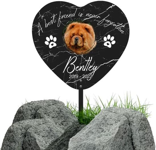 Chow Chow Dog Best Friend Never Forgotten Heart Personalised Memorial, Pet Loss Stake Memorial Plaques for Outdoors Pet Memorial Garden Decor,