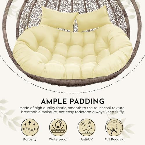 Image of Double Seater Cushion Set - Polyester Fabric Padded Seat for Hanging Egg /Garden Jhula (Cushion ONLY Cream)