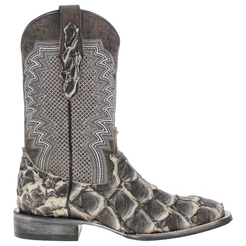 Image of Vaccari Men's Dylan Genuine Pirarucu Fish Leather Broad Square Toe Cowboy Boots