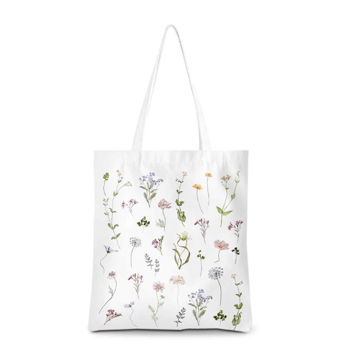 DHKG Cute Tote Bag for Women Watercolor Flower Gifts Botanical Floral Strawberry Reusable Grocery Bags Cat Lover Gifts