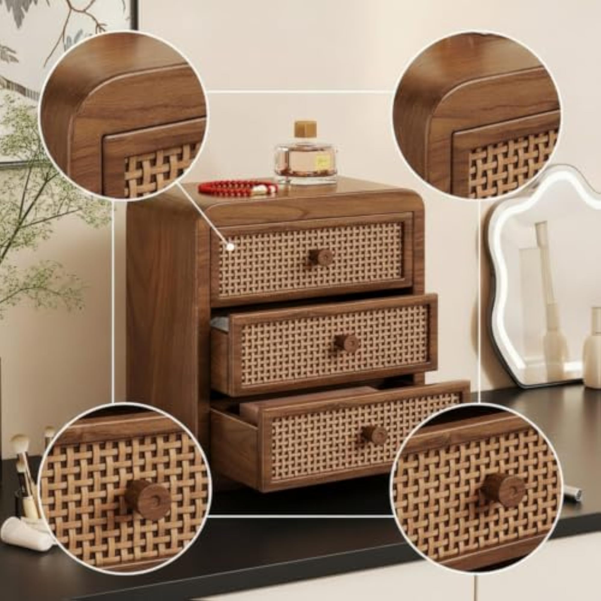 Walnut-Finish Wooden Cosmetic Storage Cabinet