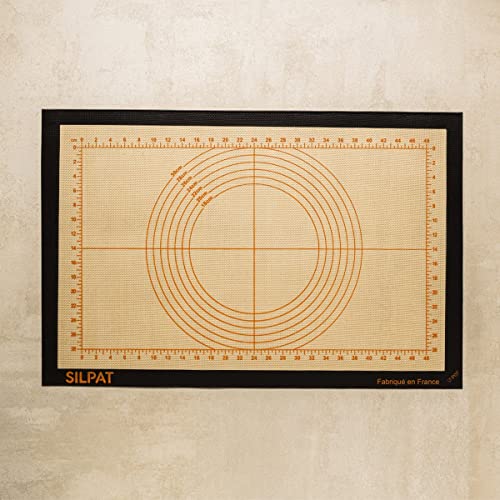 Silpat Backmatte mit Skala, rutschfest, antihaftbeschichtet, leicht auszubreiten und zu schneiden, Backzubehör, professionelle Qualität, 58,5 x 38,5 cm
