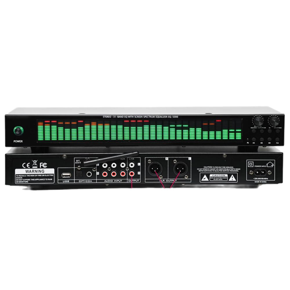 Equalizzatore Grafico Digitale 31 Bande, Eq HiFi Stereo, Analizzatore Spettro, Bluetooth 6.0, Ingresso Ottico E Coassiale, Uscite RCA/XLR, Audio USB, 5 modalità Eq, 12 modalità Green